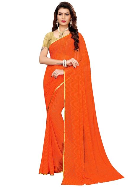 AKHILAM Women's Embellished Chiffon Saree with Unstitched Blouse Piece ...