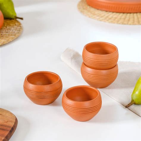 Set Of 4 Earthen Clay Terracotta Small Bowls 150ml Online - Premium ...