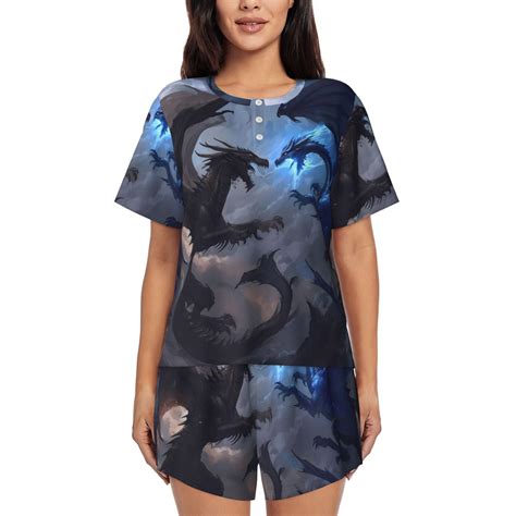 Fuzoiu Black And Blue Lightning Dragon Print Women's Short-Sleeved ...