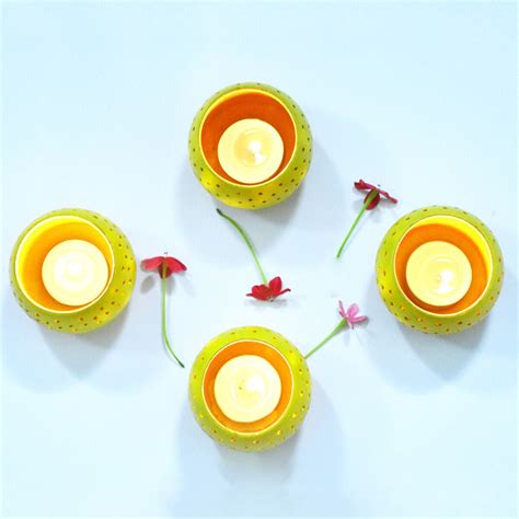 Dome Lemon Green Handmade Candle Holders- Set Of 4 with Free 4 Soywax ...