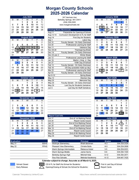 2025-2026 School Calendar | Morgan County Schools