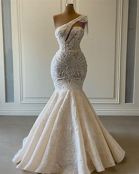 Luxurious Lace Beaded Wedding Dresses One Shoulder Mermaid Bridal Gown | Bridal gowns mermaid ...