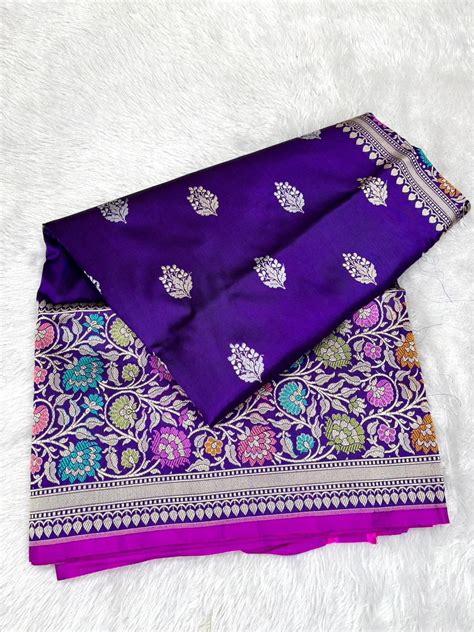 Royal Purple Handloom Silk Saree with Meenakari Bel-Booti Border