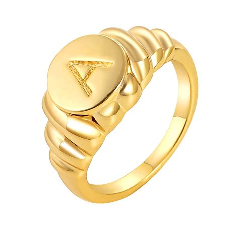 Initial Gold Ring For Women 14k Gold Plated Chunky Croissant ...