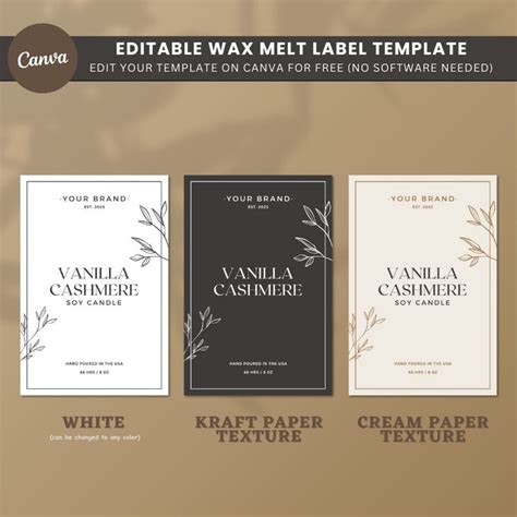 Buy Modern Wax Melt Label Template, Editable Label DIY Minimal Wax Tart ...