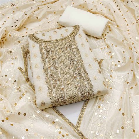 Experience Sheer Luxury Cream Floral Cording Zari Embroidered Chanderi