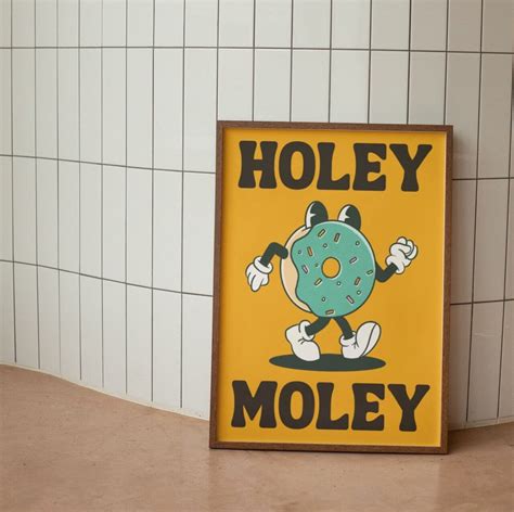 Holey Moley Donut Wall Print, Retro Kitchen Wall Art, Donut Lover Gift ...