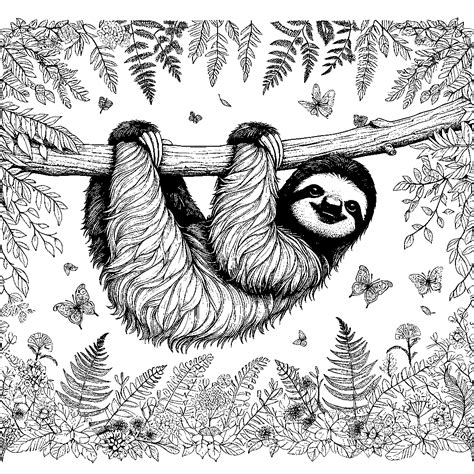 Realistic cute Sloth Coloring Page Lulu Pages