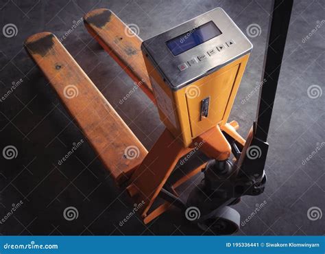 Yellow Hand Pallet Truck or Manual Hand Lift with Digital Weigh Scales Stock Image - Image of ... - Floor Scale Lifts