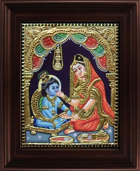 "Yashoda Krishna Tanjore Painting": Yellow Orange Tanjore Traditional ...