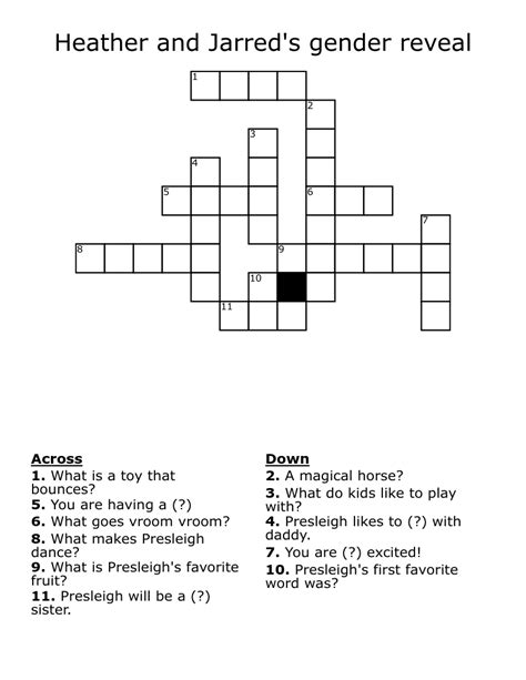 Heather and Jarred's gender reveal Crossword - WordMint
