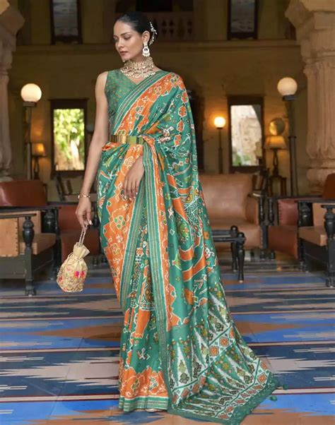 Admiral Green Ikat Patola Silk Fabric Saree – South India Shopping Mall