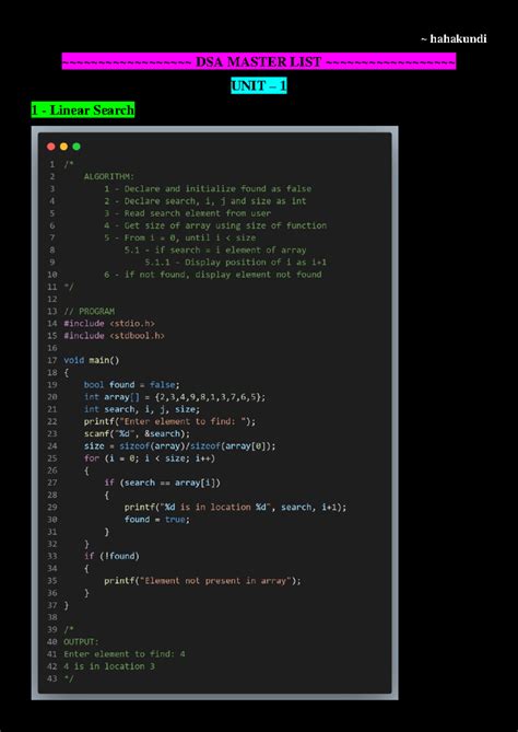 Final DSA important topics - ~ hahakundi UNIT – 1 1 - Linear Search 2 ...