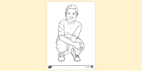 Boy Crouching Colouring | Colouring Sheets
