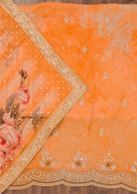 Buy Orange Printed Tissue Unstitched Salwar Suit - Koskii