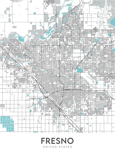 Modern City Map of Fresno, CA: Downtown, Fresno Chaffee Zoo, Woodward – The Unique Maps Co.