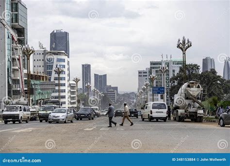Traffic and Buildings in Downtown Addis Ababa, Capital City of Ethiopia Editorial Stock Image ...
