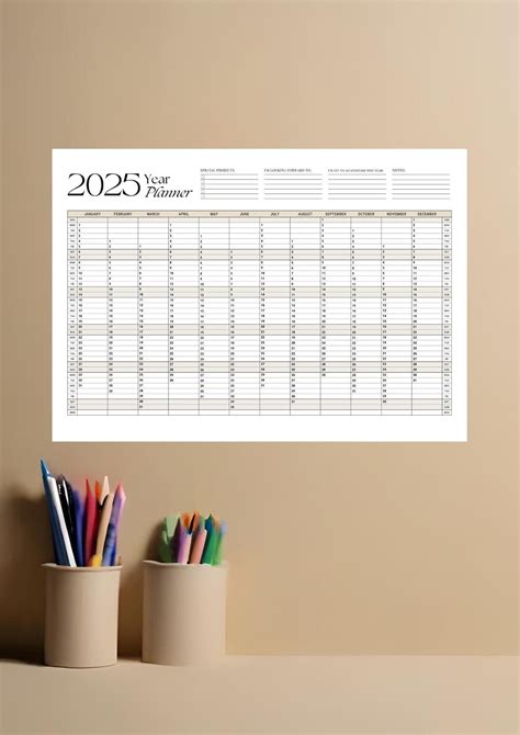 2025 Yearly Planner, Printable, One-page Overview, Year at a Glance ...