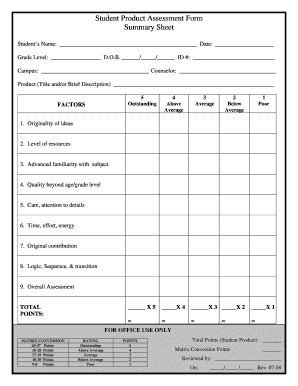 Student Product Assessment Form - Fill and Sign Printable Template Online