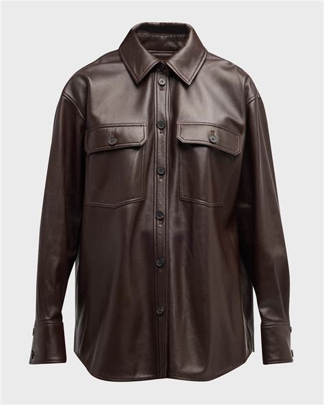 FRAME Oversized Leather Shirt Jacket | Neiman Marcus