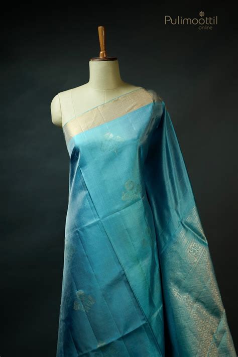Buy Deep Sky Blue Kanchipuram Soft Silk Sarees Under 15000 ...