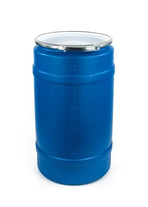 30 GALLON PLASTIC DRUM, OPEN HEAD, UN RATED, LEVER LOCK - BLUE
