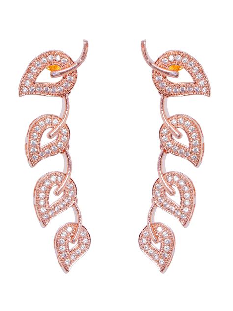 Elegant Rose Gold Leaves Jewellery Set with AD/American Diamond Dangle