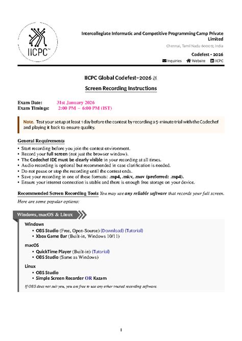 IICPC 2026: OBS Recording Instructions for Codefest Contest - Studocu