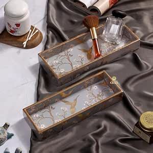 DULI Set of 2 MDF Wood Trays Enamel Coated| Rectangle Trays Set of 2 ...