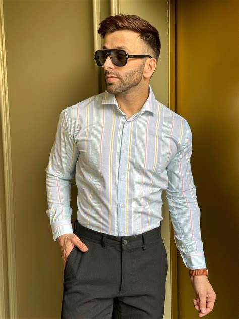 Gritstones White Colored Stripe Cotton Shirt