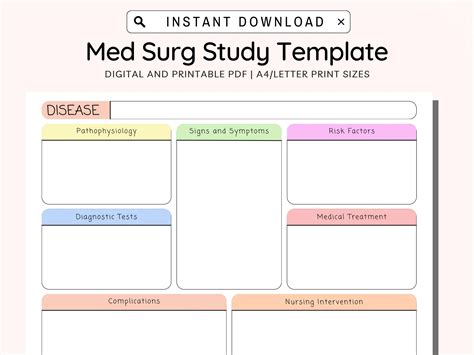 Med Surg Study Template Printable - Pathophysiology, Nursing, Disease ...