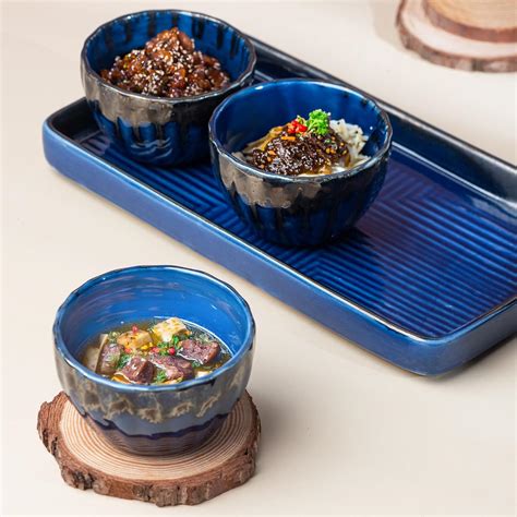 USHA Shriram Ceramic Snacks Serving Bowls Set with Tray | Microwave ...