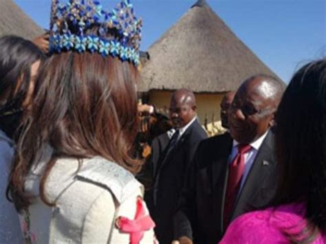 President of South Africa Cyril Ramaphosa congratulates Manushi Chhillar