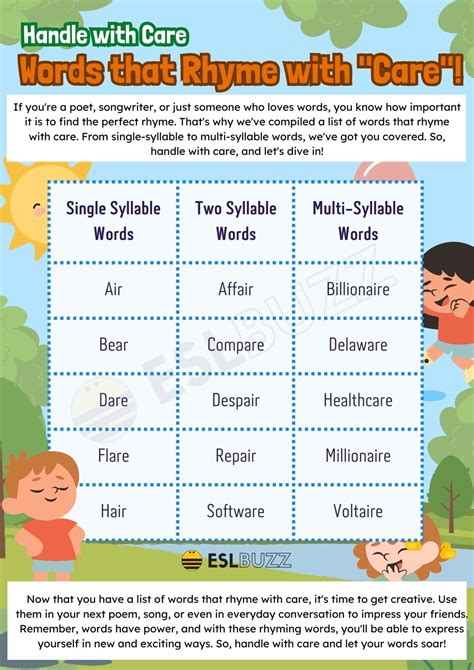 Words that Rhyme with Care in English - ESLBUZZ