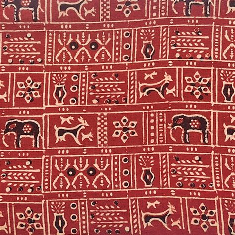 Pure Cotton Ajrak Vegetable Dyed Red With Black Cream Warli Hand Block ...