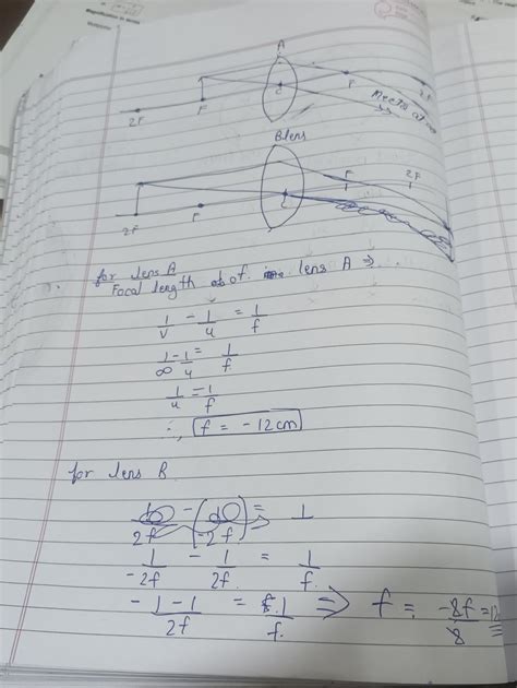 An object 12cm in front of a lens A. The process is repeated for a ...