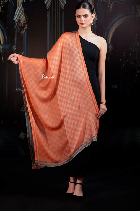 Pashtush Womens Extra Fine Wool Stole, Twin Colour Weave Checkered Des ...
