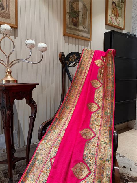 Rani Pink Kashmiri Woven Saree with Temple Buta Border and Rich Story ...