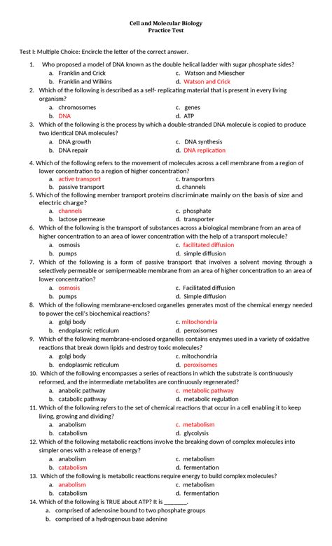 Cell and Molecular Biology Practice Test | Quizzes Science education ...