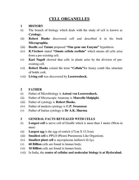 Cytology notes for CELL Organelles - CELL ORGANELLES 1 HISTORY (i) The ...