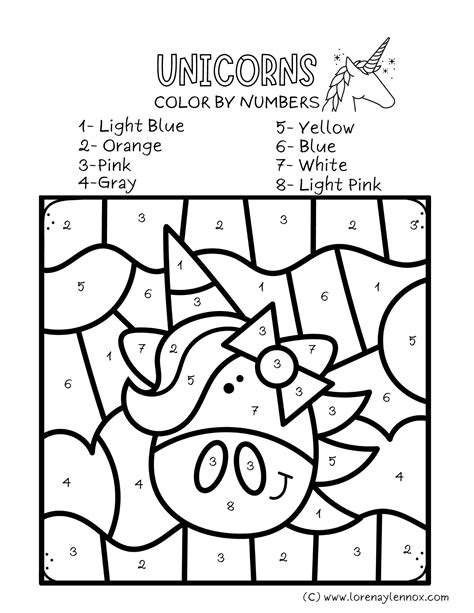 Color by Number Unicorn Coloring Pages in English - Etsy