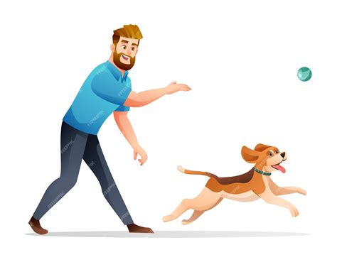 Premium Vector | Cheerful man playing with his dog cartoon illustration