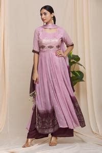 Buy Purple Georgette Embroidered Floral Motifs Round Zardozi Kurta Set ...