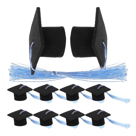 10pcs Small Graduation Cap Cupcake Toppers Grad Party Dessert Decors Mini Grad Caps With Tassels ...