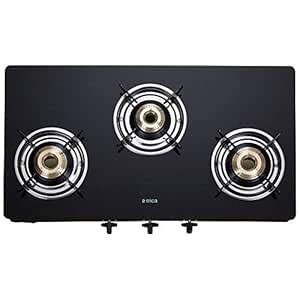 Elica Vetro Glass Top 3 Burner Gas Stove (703 CT VETRO BLK, Black ...