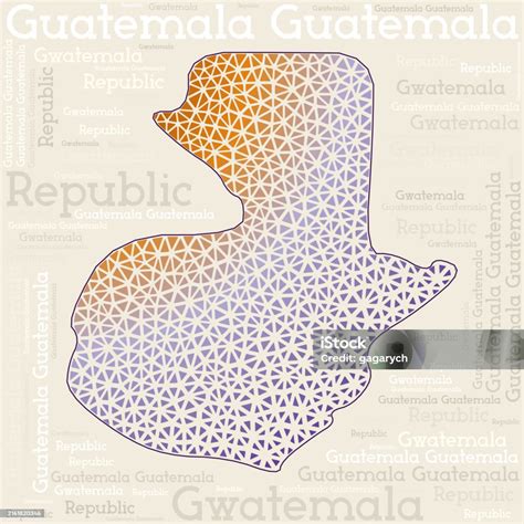Guatemala Map Design Country Names In Different Languages And Map Shape ...