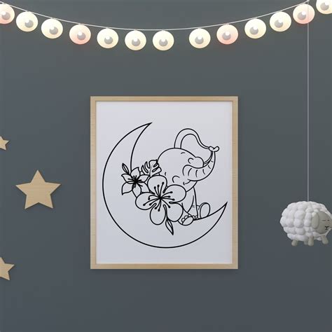 Elephant Svg, Baby Elephant SVG, Elephant Moon Outline Cut File, Floral ...
