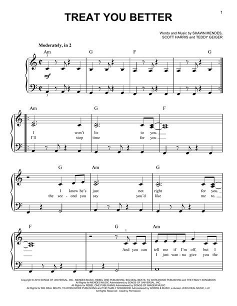 Shawn Mendes 'Treat You Better' Sheet Music and Printable PDF Music ...