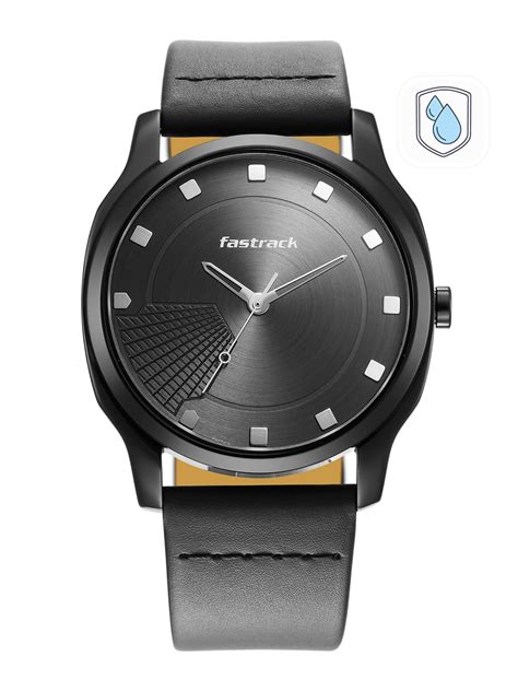 Fastrack Men Black Brass Dial & Black Leather Straps Analogue Watch ...