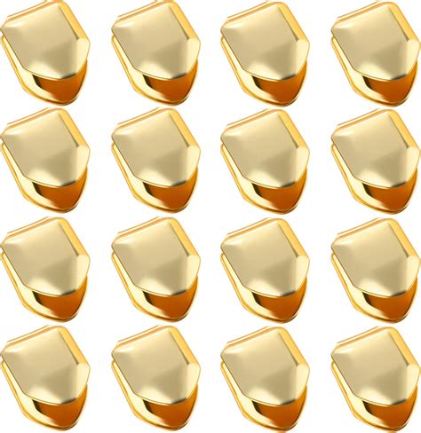 Buy 16 Pcs Halloween Gold Single Tooth Cap Gold Mouth Teeth Hip Hop Top ...